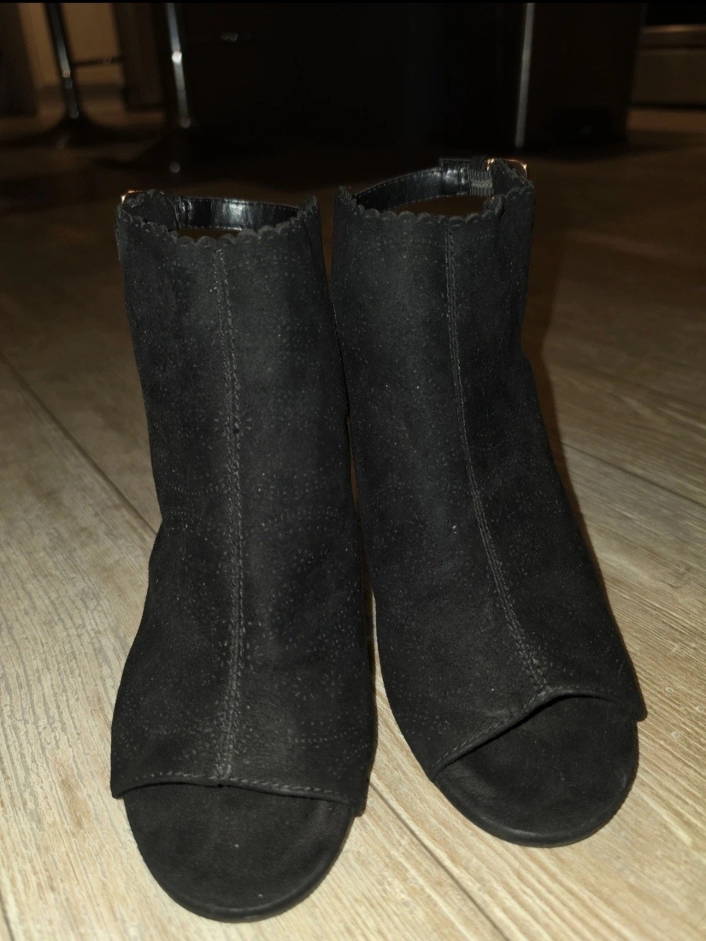 LC Lauren Conrad Black Suede Peep-Toe Ankle Booties